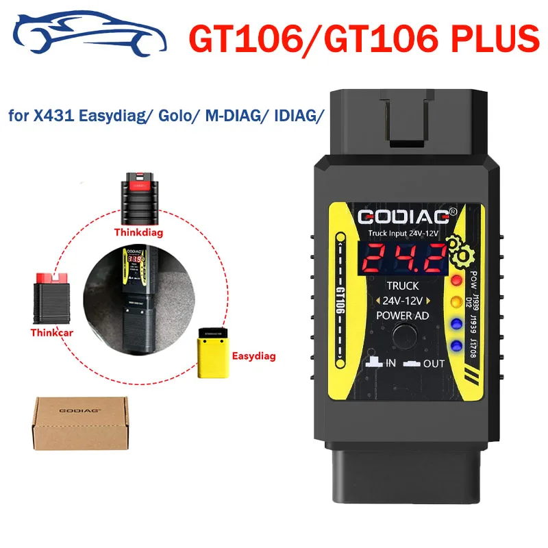 GODIAG GT106/GT106 Plus адаптер для тяжелых грузовиков с 24 В на 12 X431 Easydiag/Golo/M-DIAG/IDIAG/