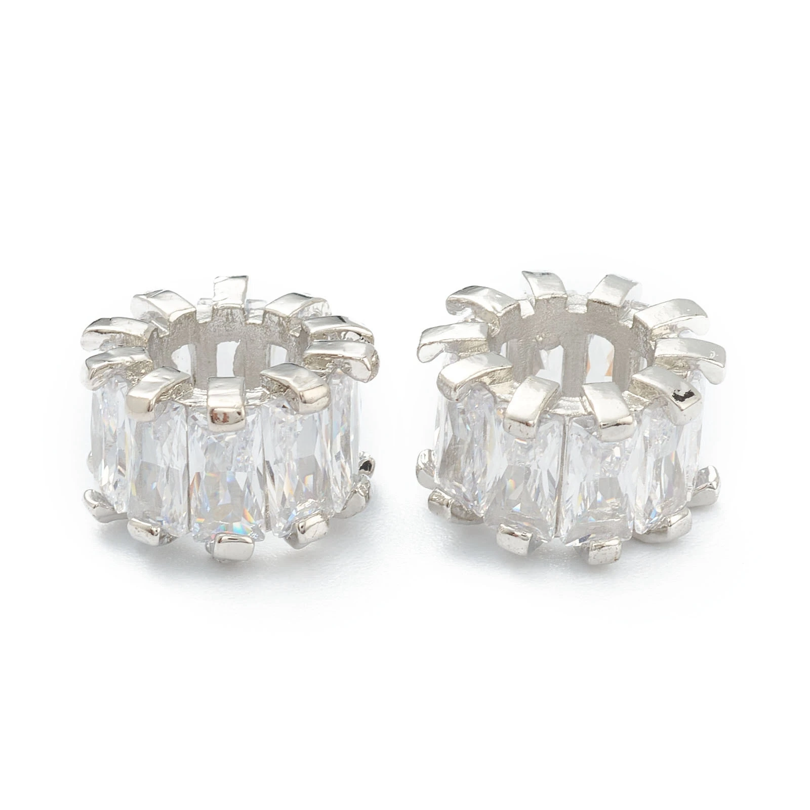 10pcs Brass Clear Cubic Zirconia Beads Large Hole Beads Long-Lasting Plated Tube for Jewelry Making DIY Bracelet Necklace