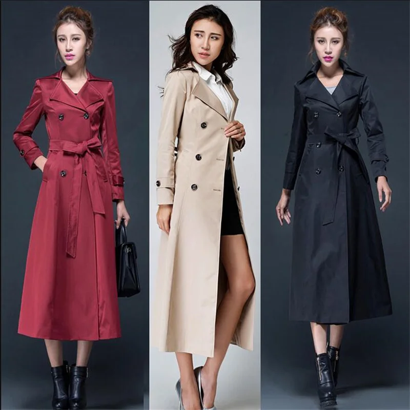 

2020 spring and autumn new korean knee long trench coats womens england fashion double breasted coat woman slim thin large size