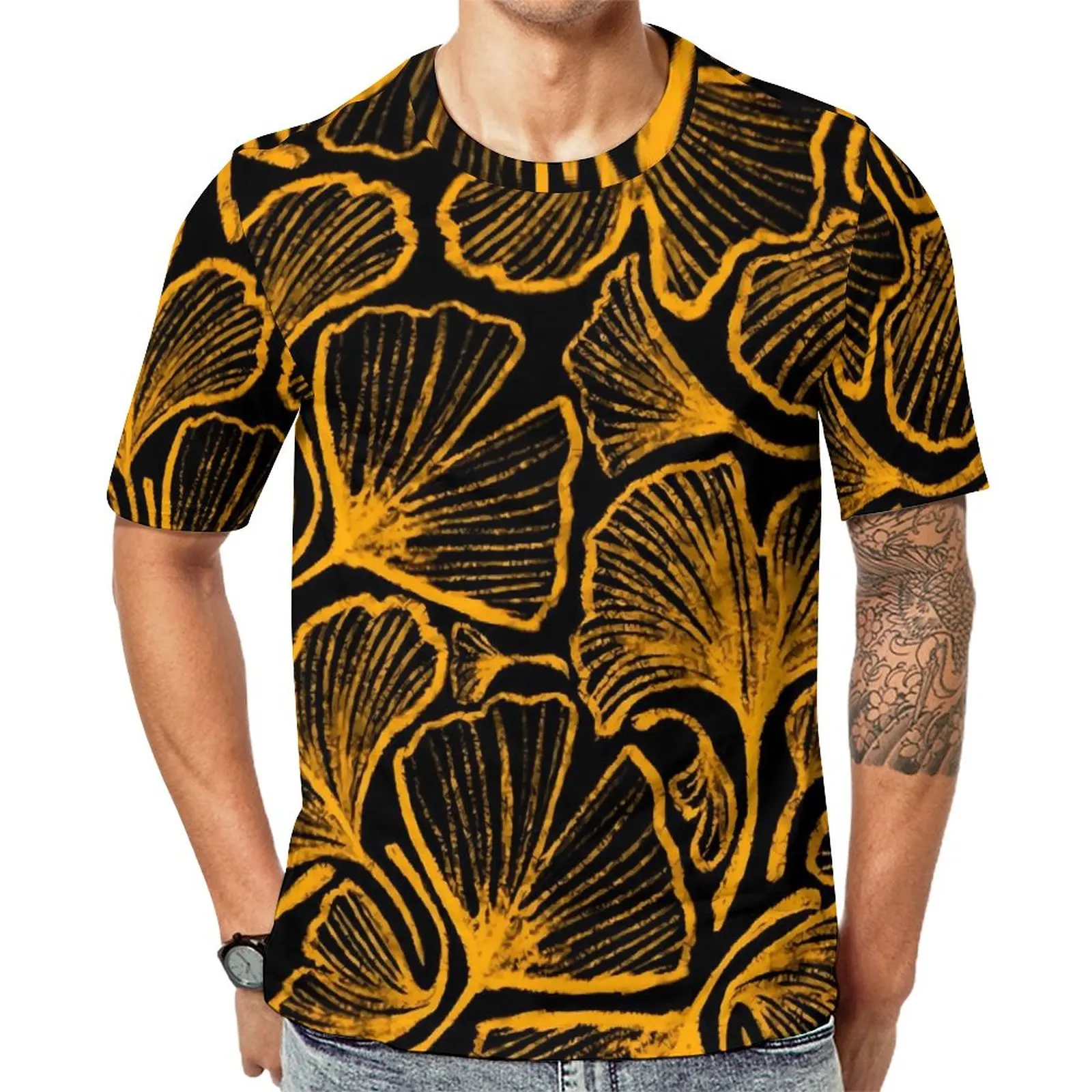 

Ginkgo Biloba T-Shirt Yellow Leaves Print Retro T-Shirts Mens Awesome Tee Shirt Original Short-Sleeve Graphic Tops Big Size 6XL