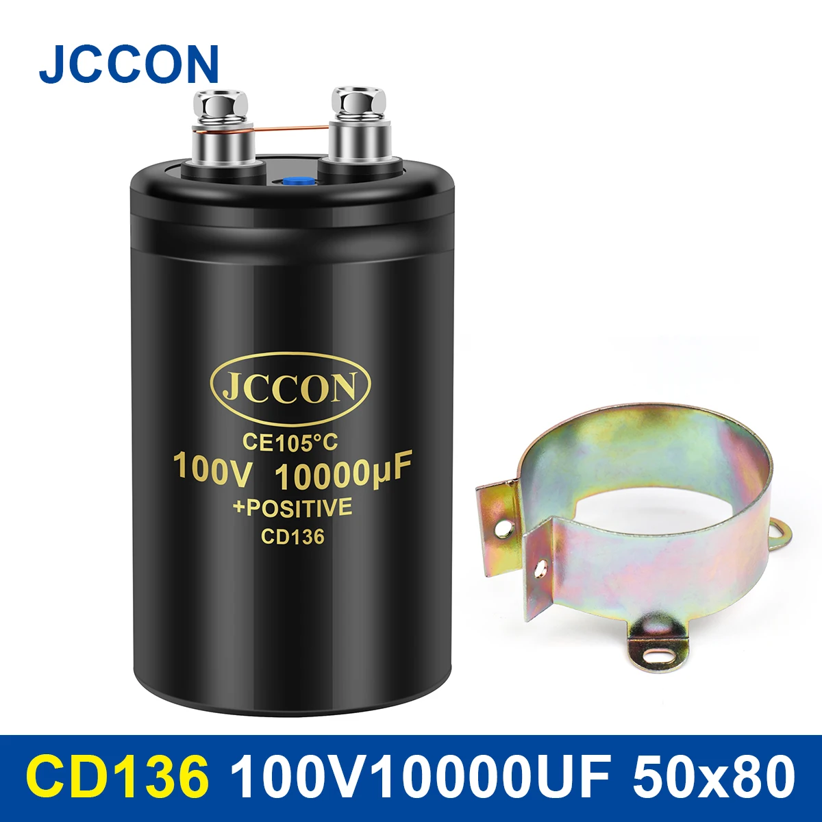 

JCCON Bolt Electrolytic Capacitor 100V10000UF 50x80mm CD136 Screw Capacitors CE105℃ Original &Brand New With Bracket 2000Hours