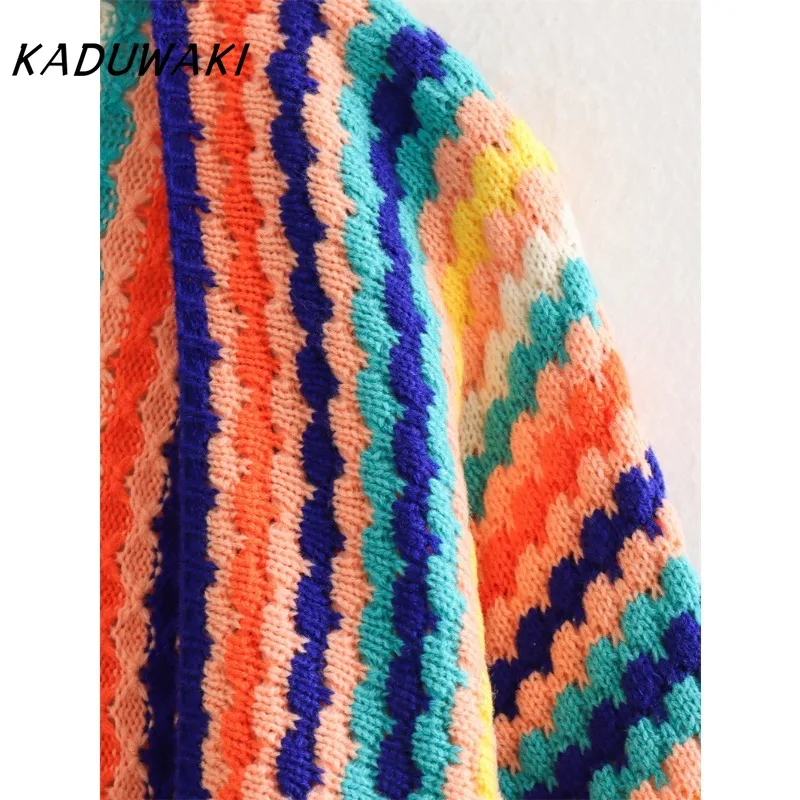 KADUWAKI женский вязаный красочный кардиган во французском стиле ретро с длинными