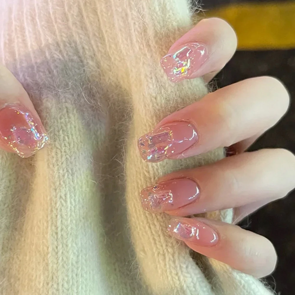 

24 шт. короткий пресс для ногтей Блестящие Блестки дизайн милый стиль полное покрытие ногтей искусственные ногти Готовые Ногти DIN889