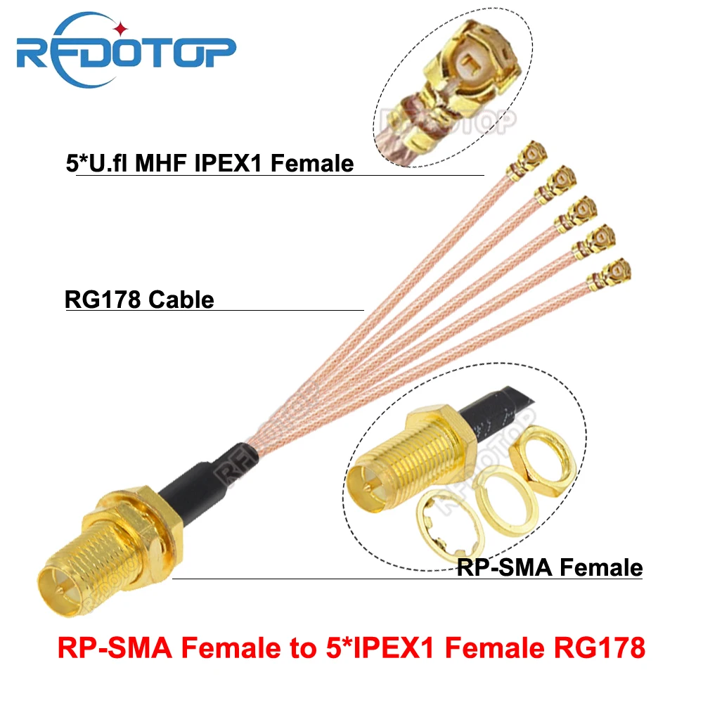 1 шт. RPSMA/SMA гнездо до 5*uFL/IPEX1/MHF4-совместимый RG178/RF1.13 удлинитель кабеля косичка IPX1-SMA