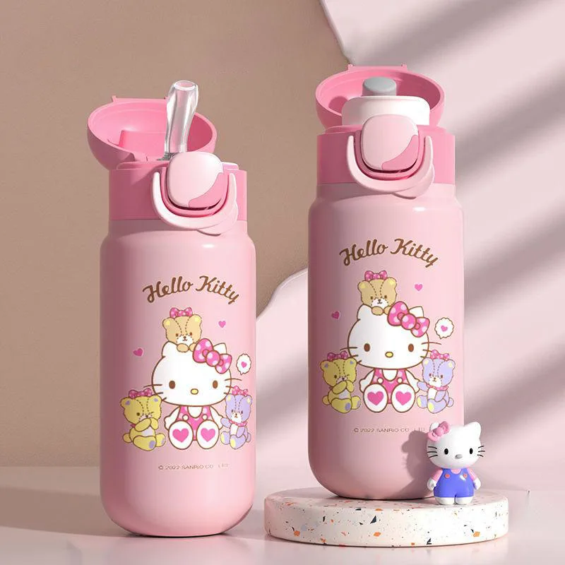 

Sanrio Kitty Insulated Water Cup Children's Straw Cup Cartoon Plush Doll Cup Cover Kawaii Good-Looking Kindergarten Kettle