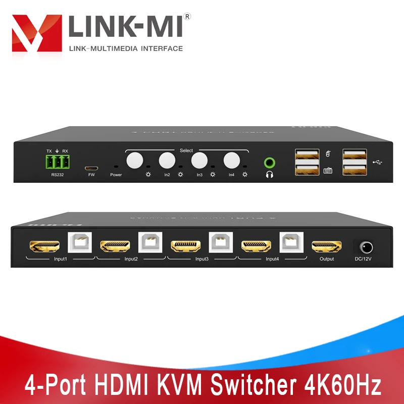 

USB KVM-переключатель, 4x1, 4K 60 Гц, с нижним портом для Sup-серфинга, аналоговый цвет, автоматический переключатель, 4-портовый HDMI KVM-переключатель