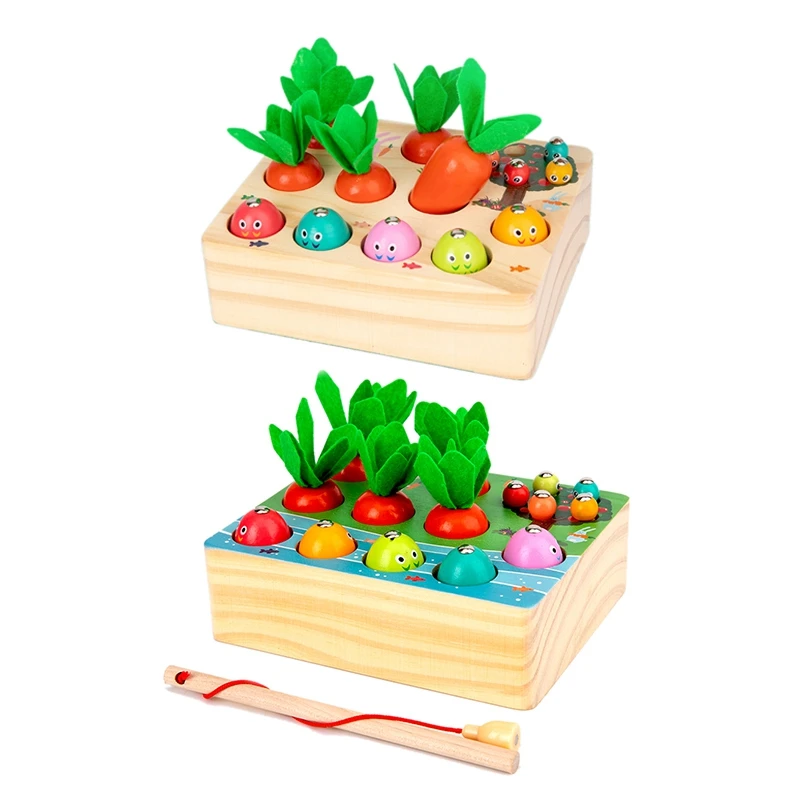 

Carrots Harvest Catching Worms Fishing Game Wooden Sorting Toys For Toddlers For Preschool Kids 3 Years Old