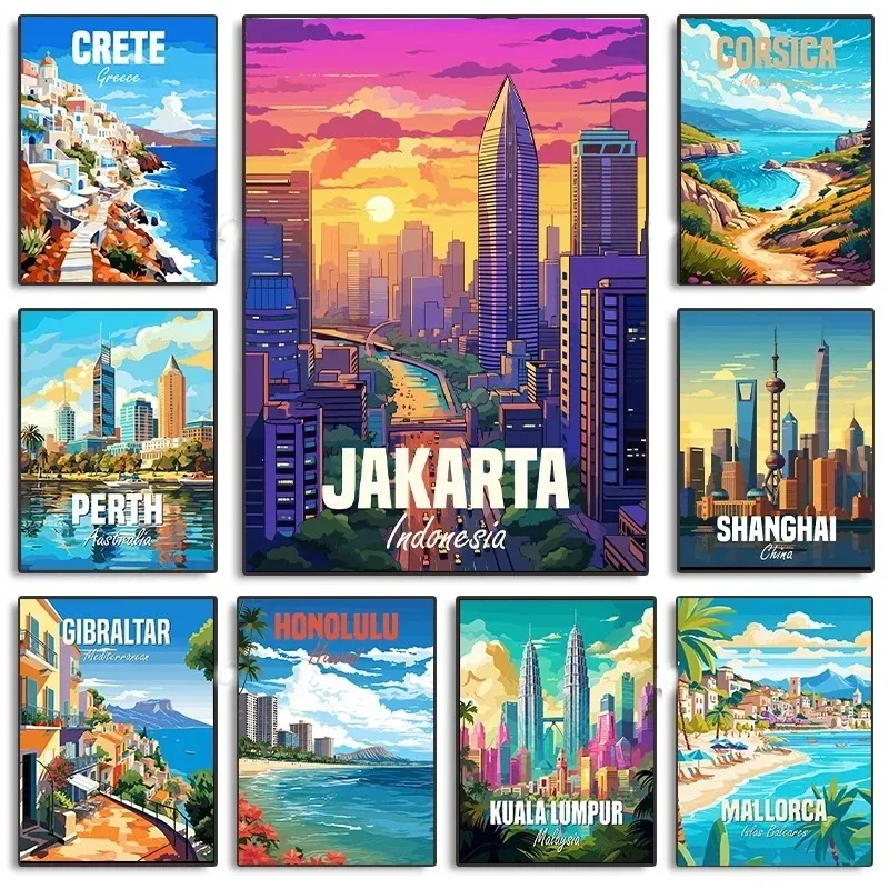 Дорожный Постер С Принтом На Холсте Альбертом Сидней Шанхаем Египет Прованс