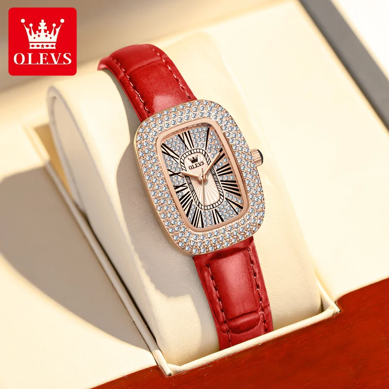 

OLEVS Fashion Diamonds Quartz Watch for Women Leather Waterproof Calendar Womens Watches Top Brand Luxury Watch Relogio Feminino