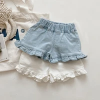 girls fashion denim shorts 2022 summer new korean style baby fungus edge pants childrens hot pants