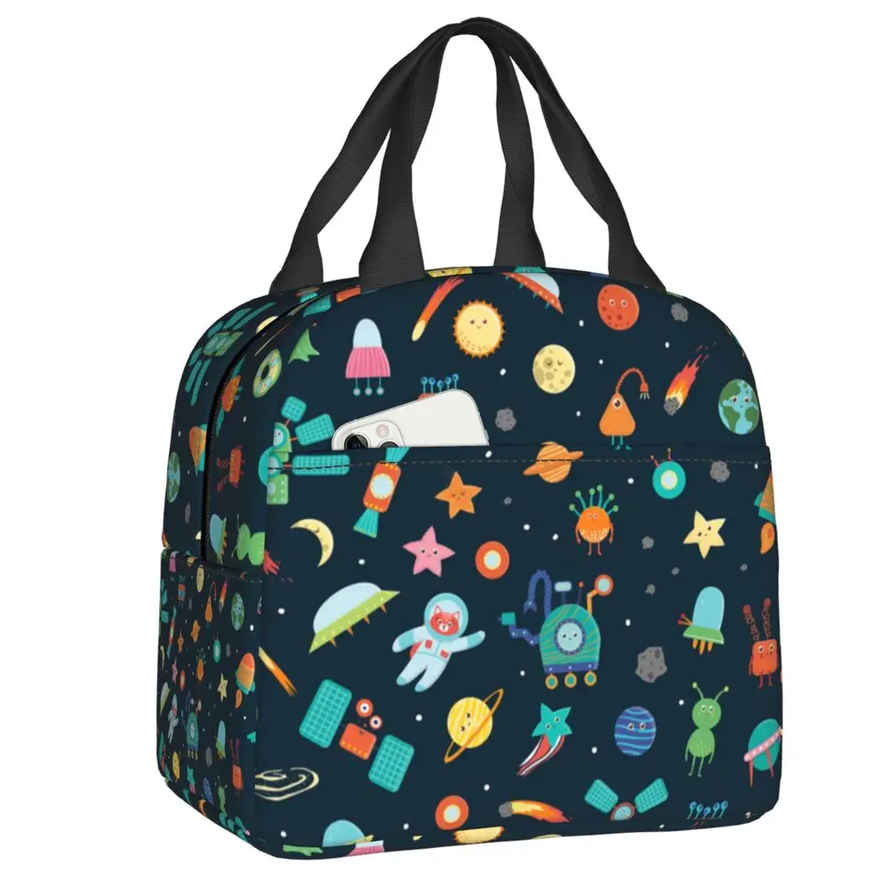 

UFO Alien Space Astronaut Lunch Box For Women School Waterproof Universe Rocket Planet Thermal Cooler Food Insulated Lunch Bag