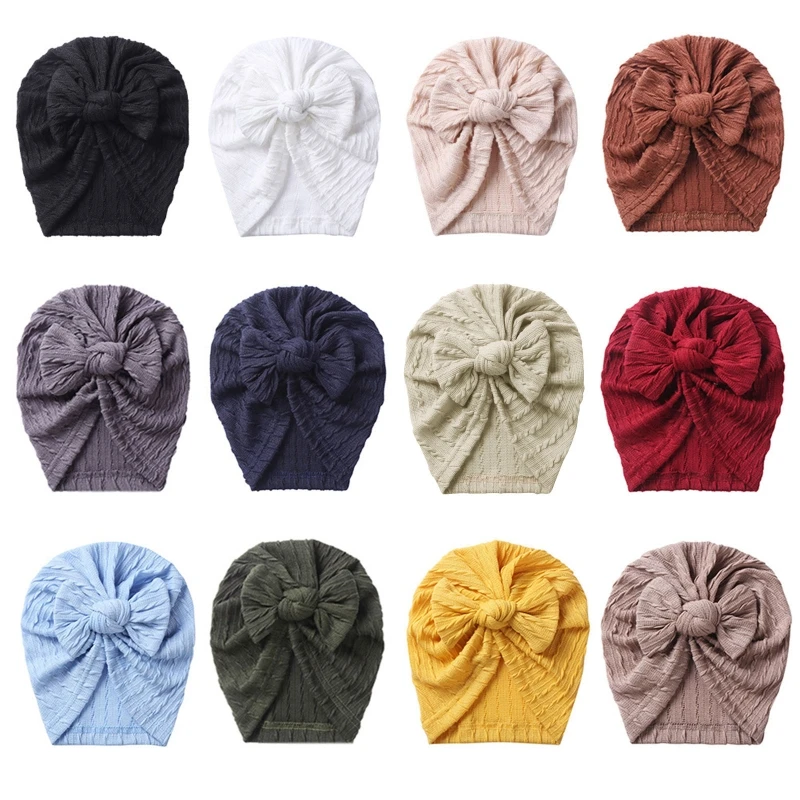 

Baby Hat Turban Cute Bow Knitted Beanie Headwrap Newborn Soft Cotton Solid Color Bonnet Infant Kids Headwear Gifts
