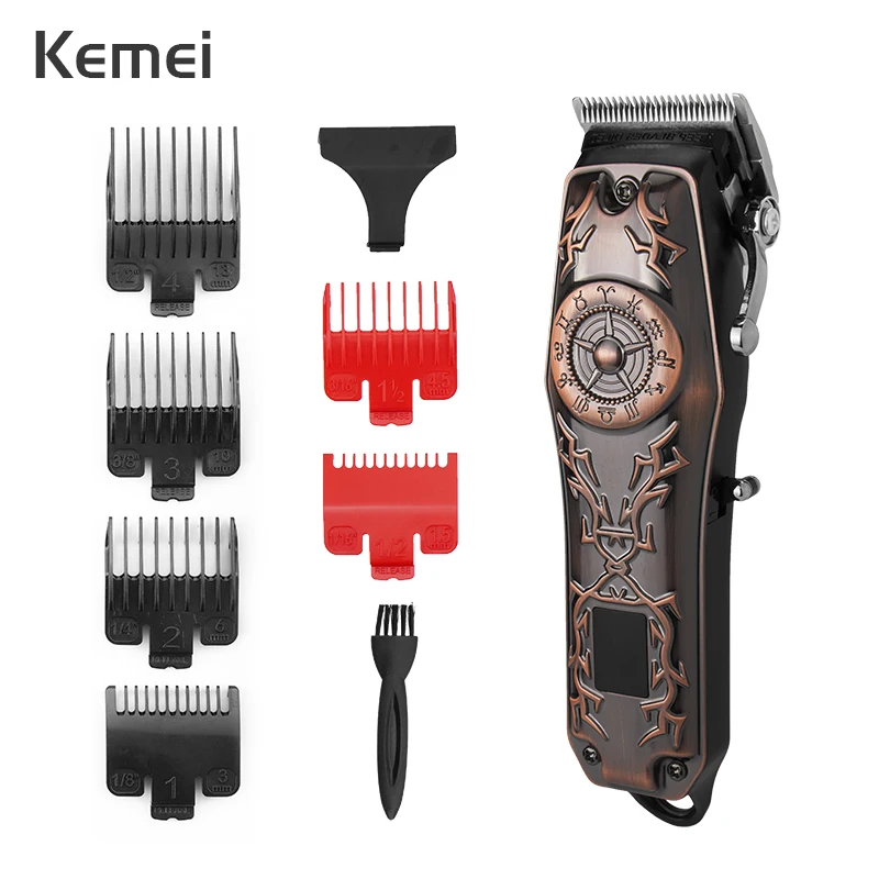 

KEMEI Electric Hair Clipper Rechargeable Metal USB Trimmer Men's Barber Ceramic Blade with LED Display Hair Cutting Machine 43G
