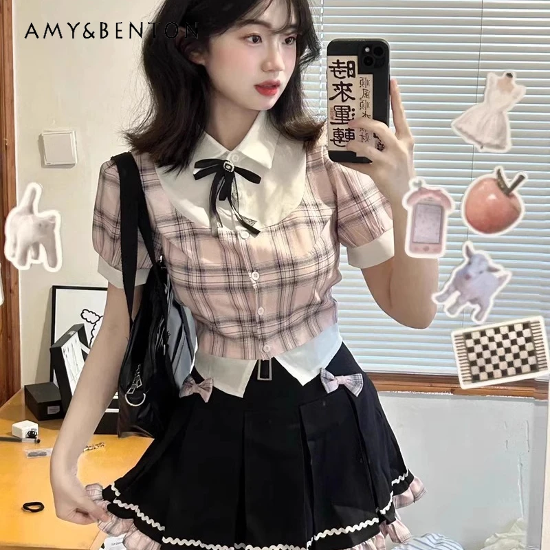 Корейский Костюм JK в стиле преппи рубашка с длинным рукавом и плиссированная