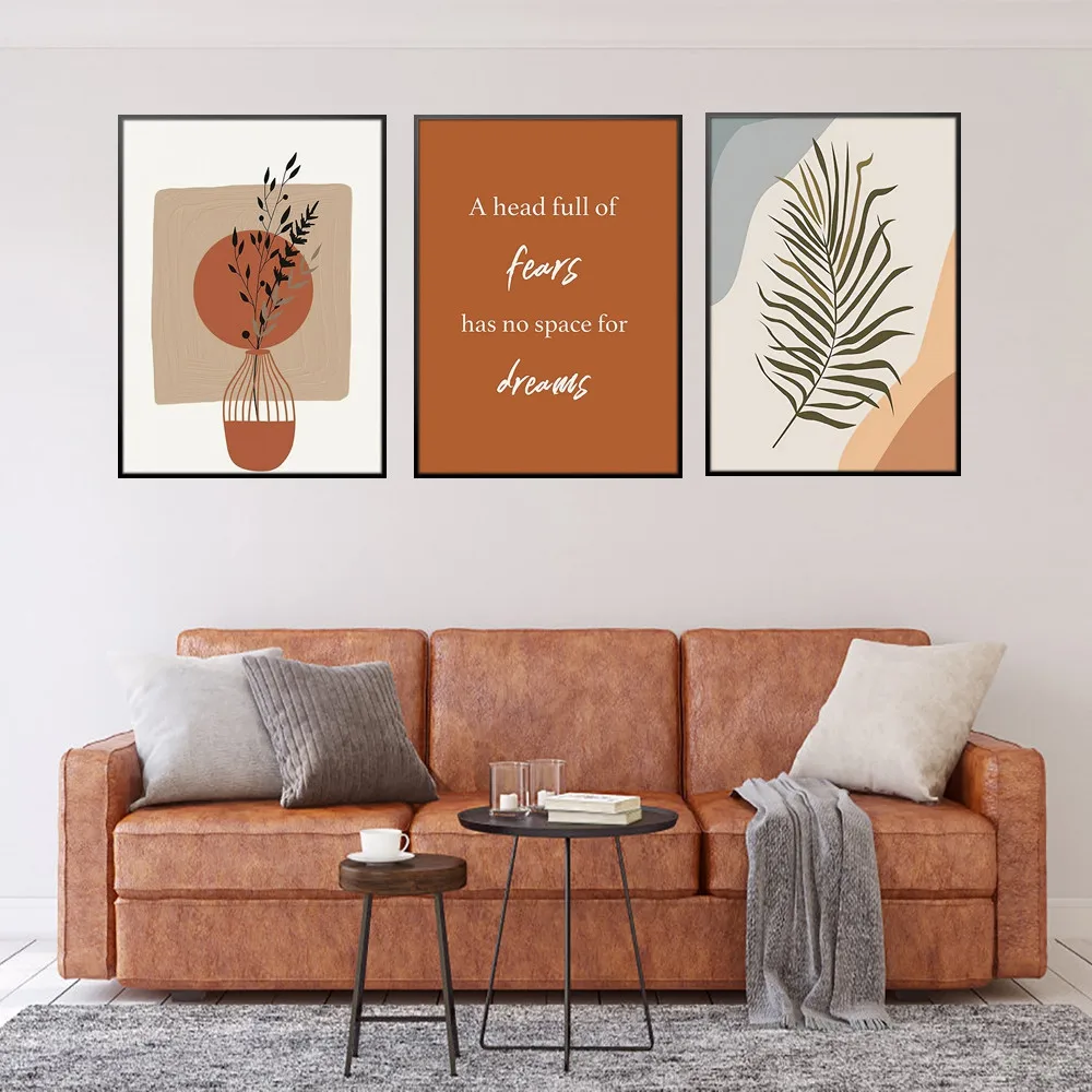 Boho Simple Tropical Plants Canvas Wall Art Poster Scandinavian Orange Women Sketch Line Painting for Bedroom Living Room