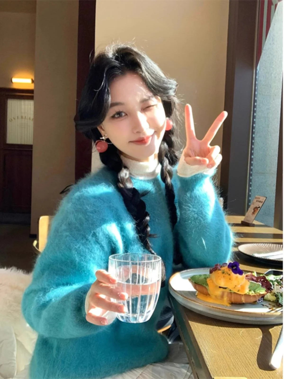 Blue Faux Mink Velvet Pullover Sweater Women Winter Thick Soft Glutinous Milk Fufu Loose Lazy Furry Knit