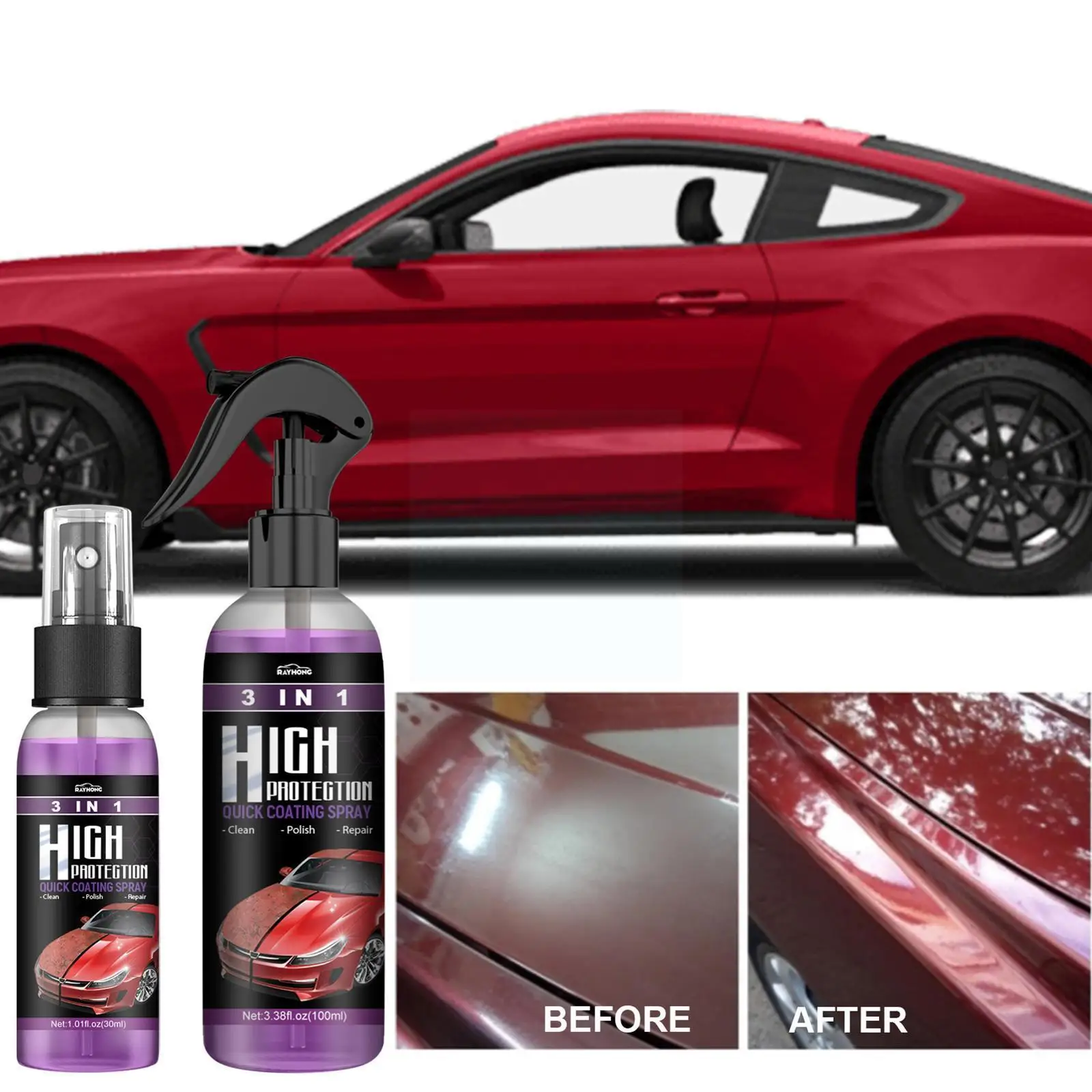 

3 In 1 Car Paint Spray With Sponge Auto Coat Ceramic Remover Hydrophobic Scratch Spray Polishing Repair Coating K4a9
