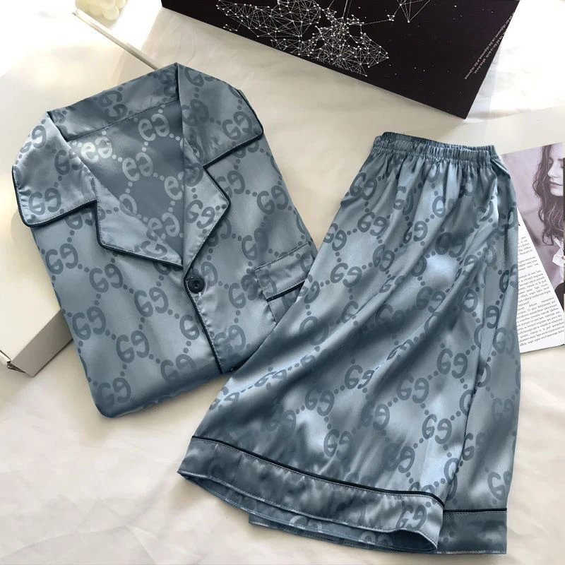 

Summer Men Pajamas Set Ice Silk Nightwear Short Sleeved Sleepwear Plus Size 300 Catties Sleep Clothing Simple Nighties Suit