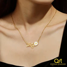 Qitian Custom Name Necklace With Flower Gold Plate Chain Stainless Steel Enamel Necklaces Personalized Jewelry For Women Gifts 