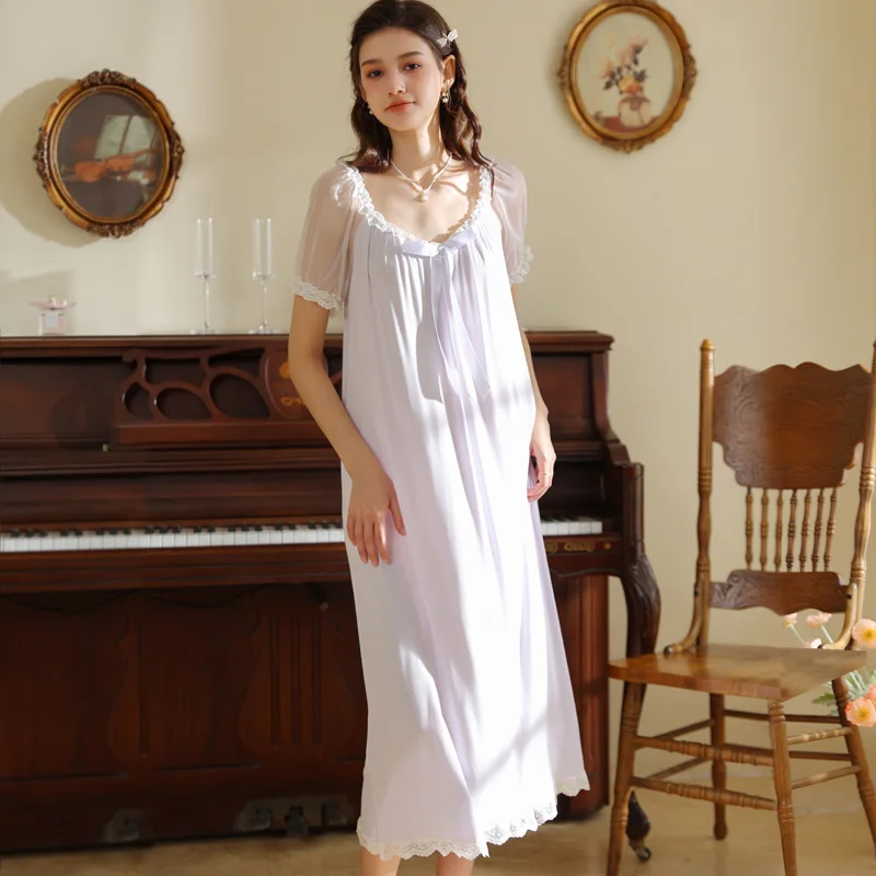 Сказочное сетчатое свободное ночное платье из модала женское винтажное