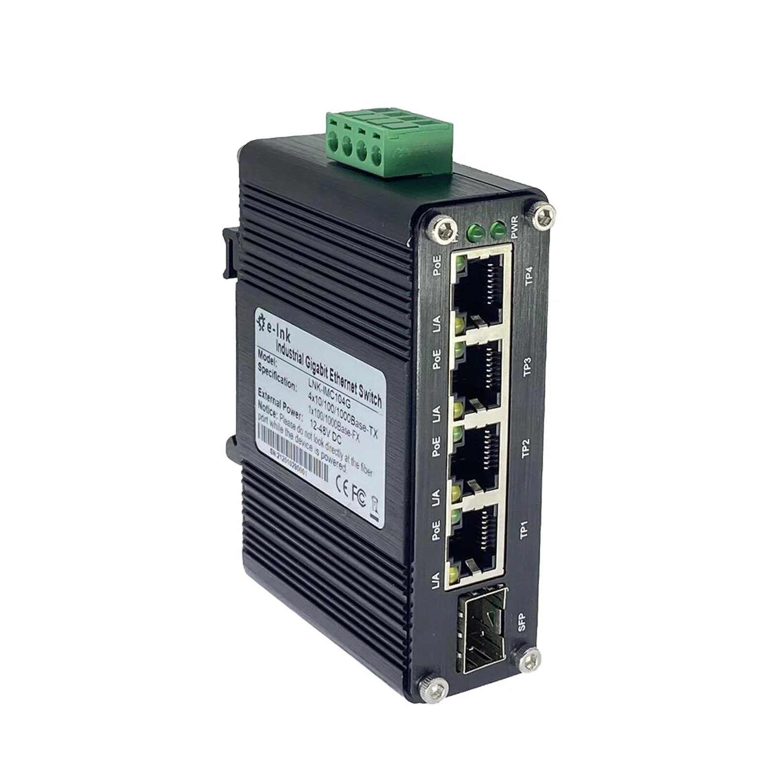 Открытый коммутатор PoE на DIN-рейке 4 порта 10/100/1000T 802.3at 30 Вт до 1-портового SFP 100/1000X с