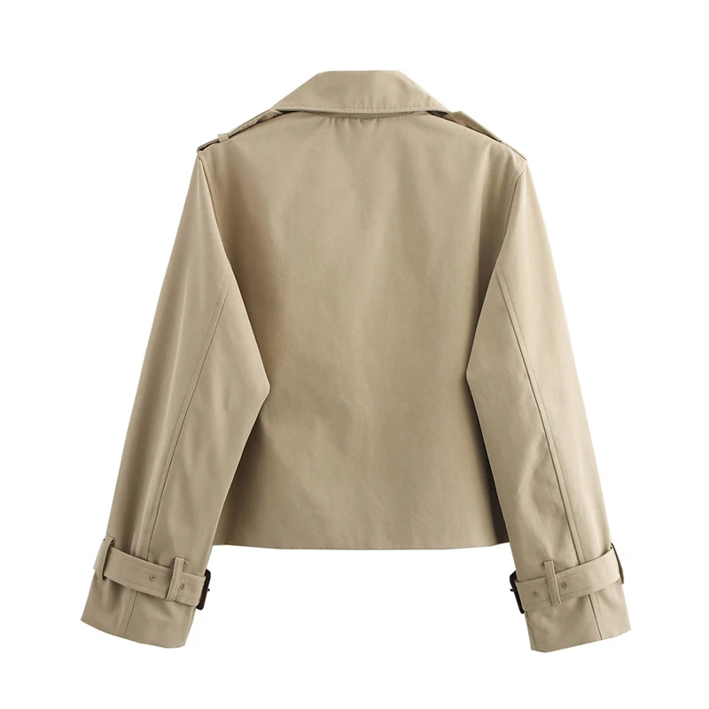 Новый женский короткий плащ с длинным рукавом и двубортным осенним пальто