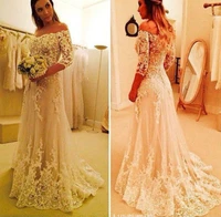 2018 bateau half sleeve sheer back sweep train off the shoulder lace applique white bridal gown mother of the bride dresses