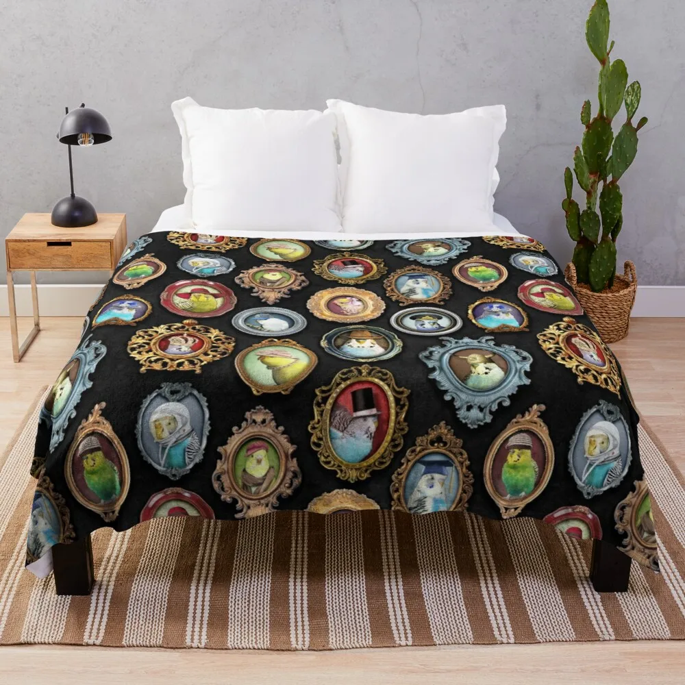 

Budgies in Hats Throw Blanket Retro Blankets