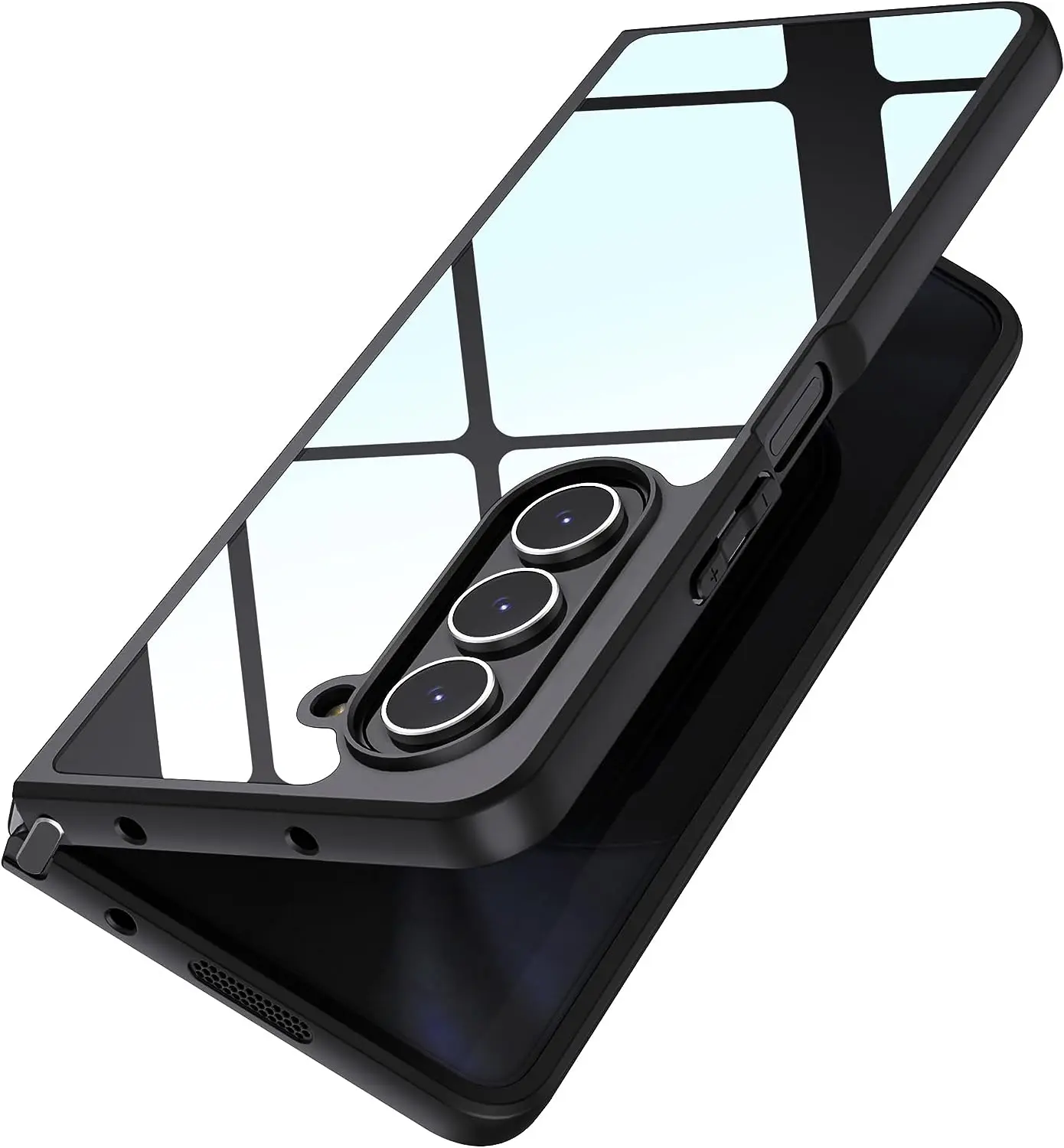

Samsung Galaxy Z Fold5 4 Case Clear, Slim Crystal Hard Back & Soft Black Bumper, Military Grade Drop Proof Shockproof Phone Case