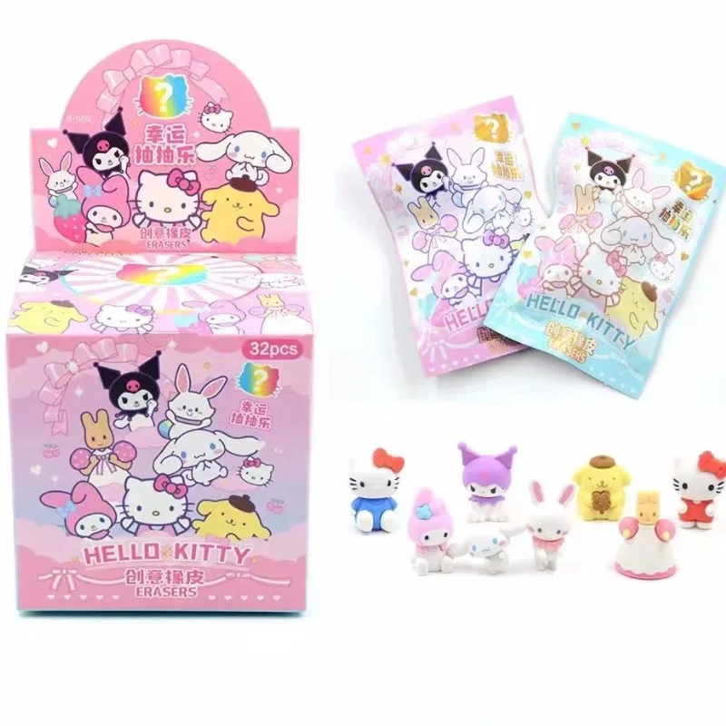 

32Pcs/Set Sanrio Pokemon Hello Kitty Kuromi Melody Pikachu Diy Kawaii Pencil Eraser Figure Student Articles Stationery Kids Gift