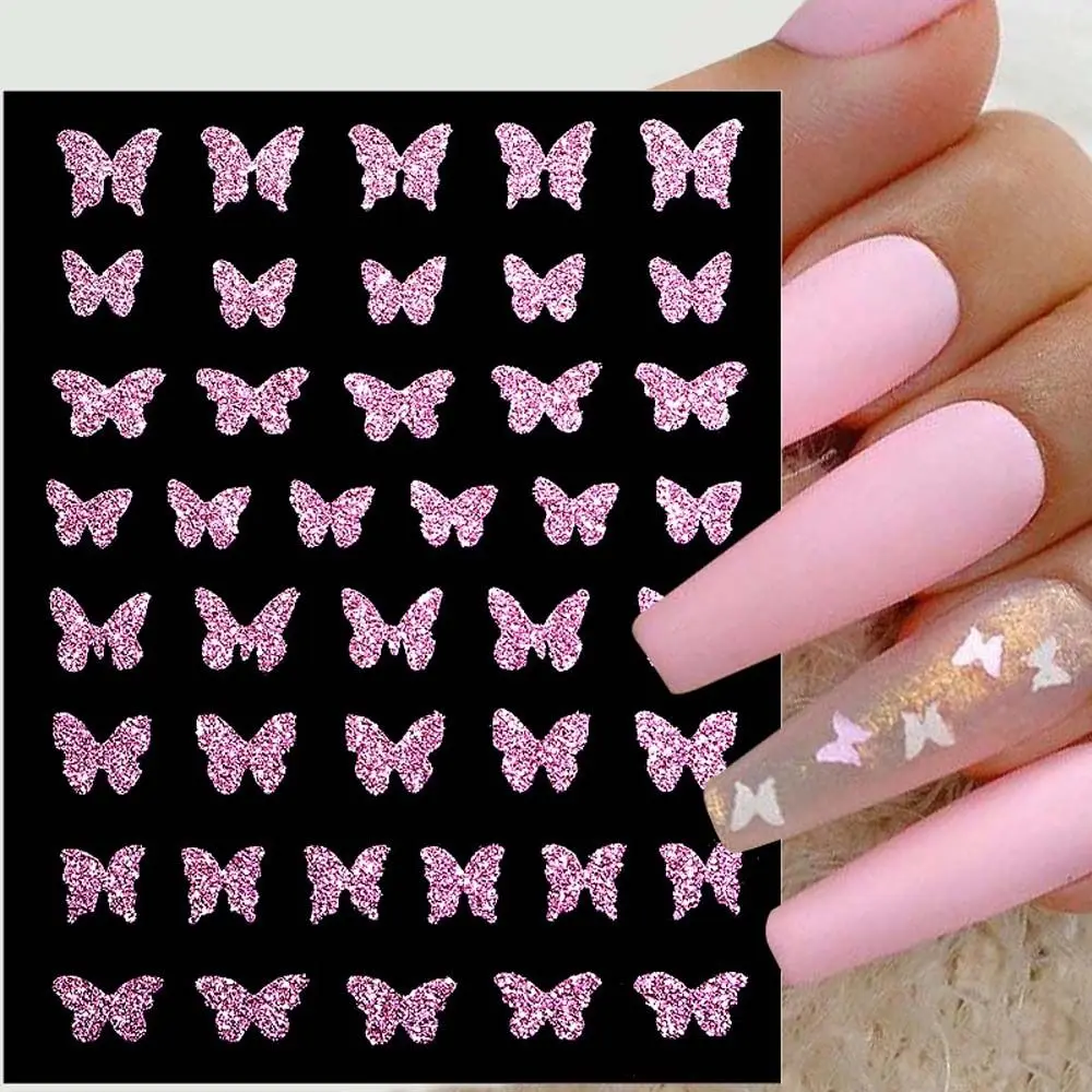 

5D Realistic Relief Laser Holographic Glittering Fresh Colorful Butterfly Adheisve Nail Art Stickers Decals Manicure Ornaments