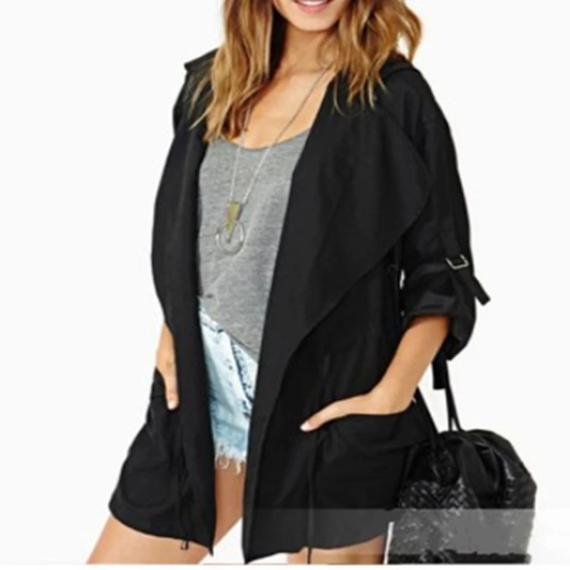 

2022 casual beltless solid color Chinese style black cotton embroidered temperament commuter short windbreaker