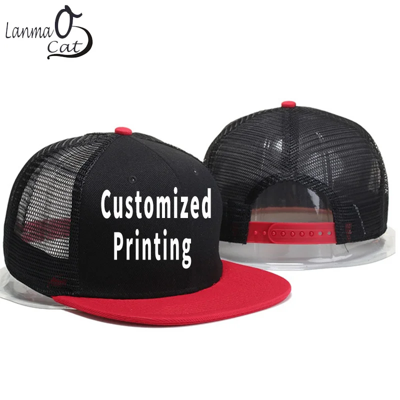 

Lanmaocat Men Women Net Cap Custom Print Mesh Hip Hop Caps Fashion Style Summer Hat Children Snap back Customized Free Shipping