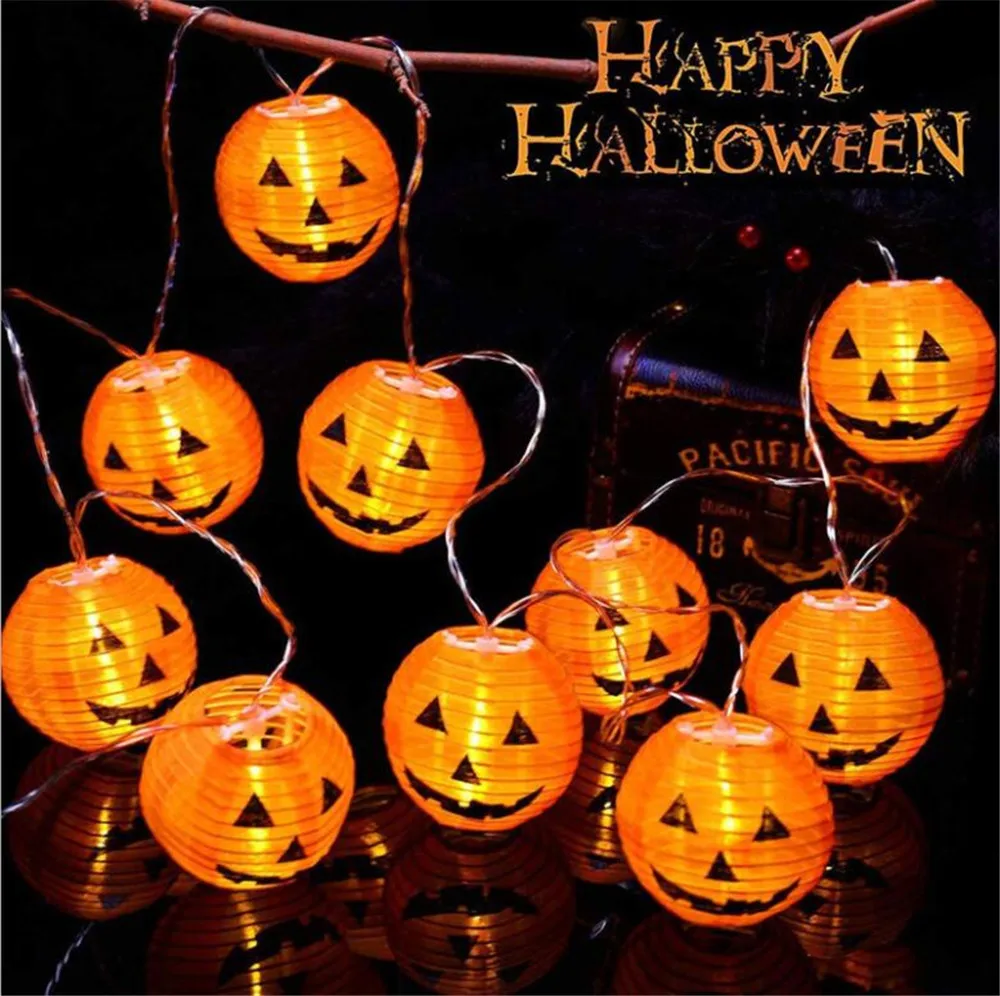 

10/20leds Halloween Pumpkin Lanterns String Lights Battery Powered 3D Halloween Paper Pumpkin Lantern for Indoor Outdoor Party