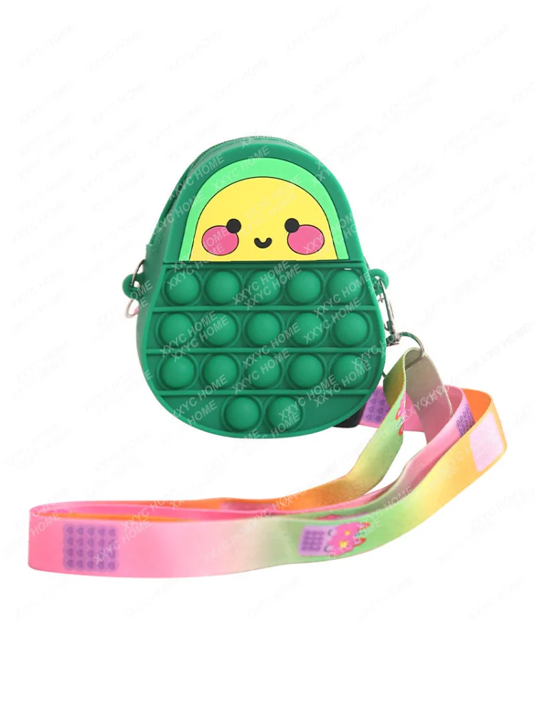 

Мультяшный Кошелек для монет с фруктами, силиконовая сдавливающая игрушка, сумка через плечо, игрушечная сумка для декомпрессии