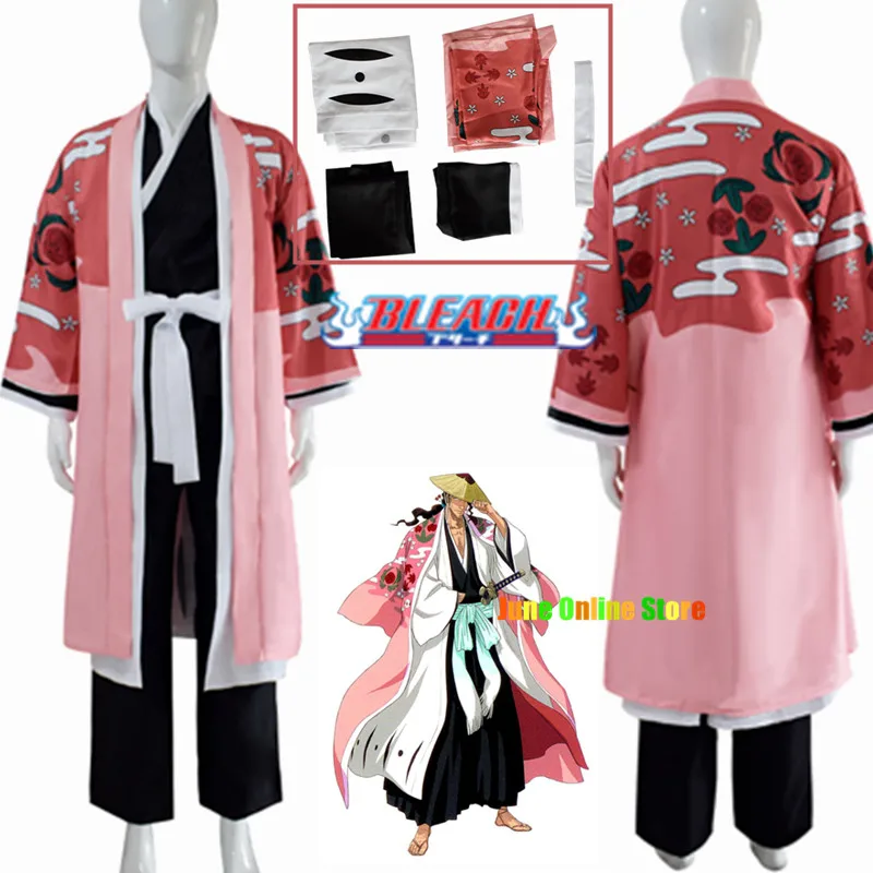 

Kyoraku Shunsui Cosplay Costume Anime Bleach Thousand-Year Blood War Pink Kimono Uniform Cloak Halloween Party Outfit Men