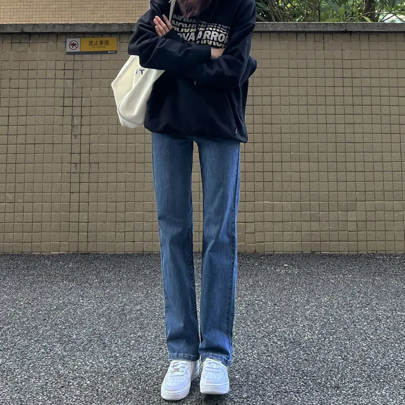 

2022 Women's Spring Autumn Retro High Waist Straight Jeans Female Solid Color Loose Pants Ladies Casual Stretch Denim Pants B80