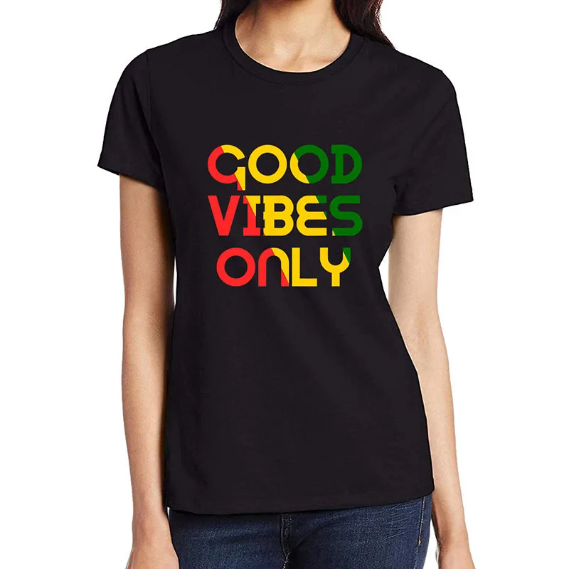 

Good Vibes Only Rasta Reggae Roots Design T-shirt Women's Customizable Cotton Breathable Tee Shirts Personalised Casual Tops