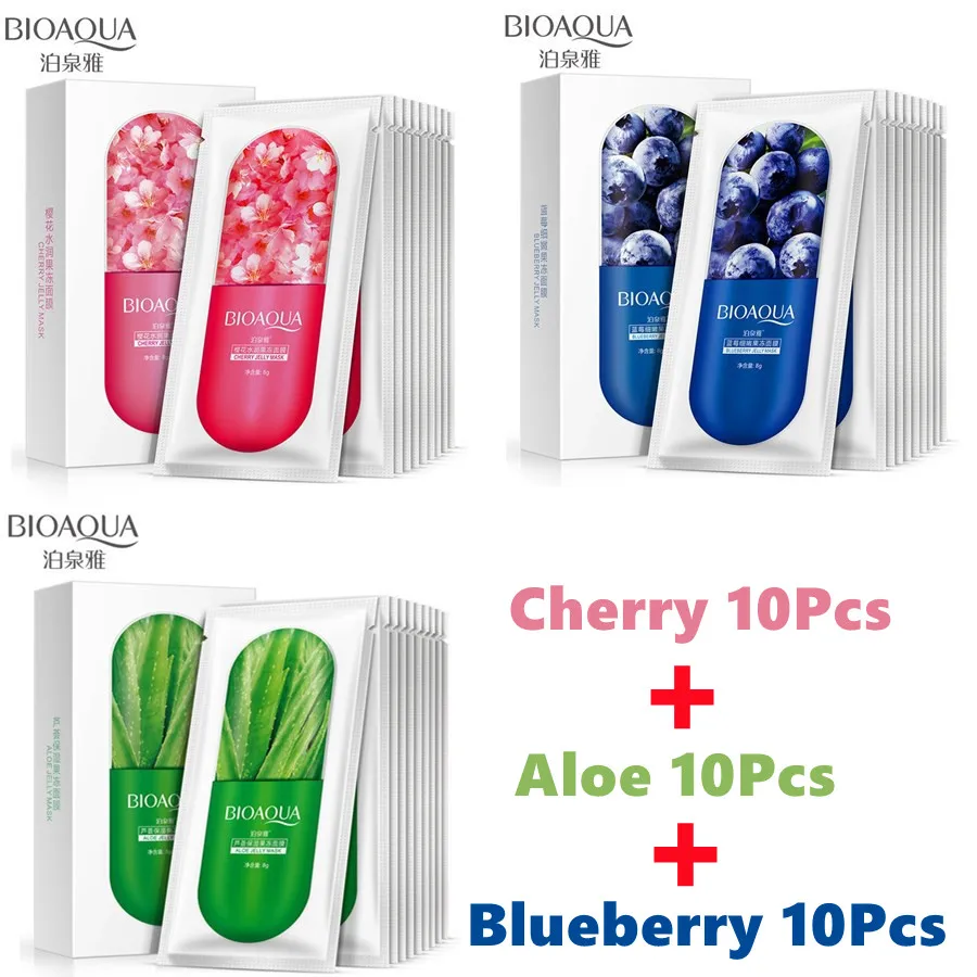 

BIOAQUA 30Pcs Moisturizing Blueberry Cherry Aloe Jelly Mask Face Wrapped Masks Oil Control Smooth Tender Replenishment Skin Care