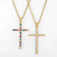 new fashion european and american jewelry cross pendant necklace female personality creative color zircon cross lady necklace