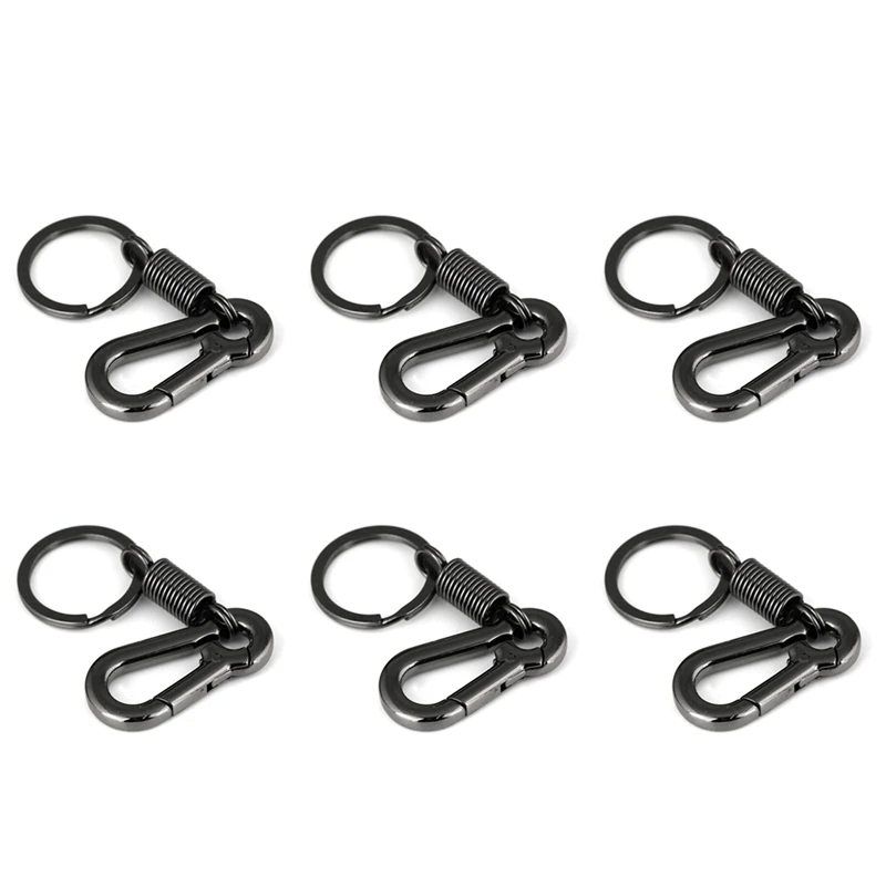 

6X Sturdy Carabiner Key Chain Key Ring Polished Key Chain Spring Key Chain Business Waist Key Chain, Black