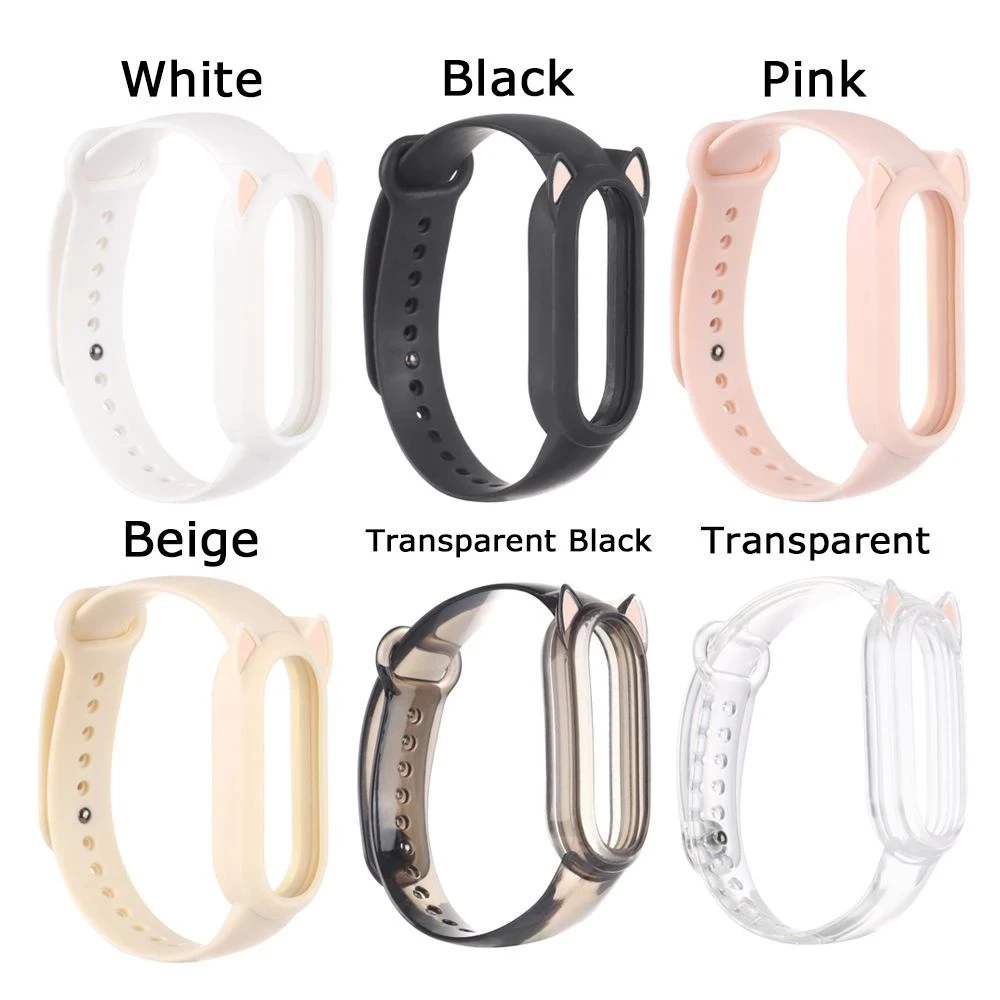 

Replacement Wristband Cat Earmuffs Cat Ears Watch Strap Tpu Watch Accessories Silicone Strap For Xiaomi Mi Band 6 5 4 3