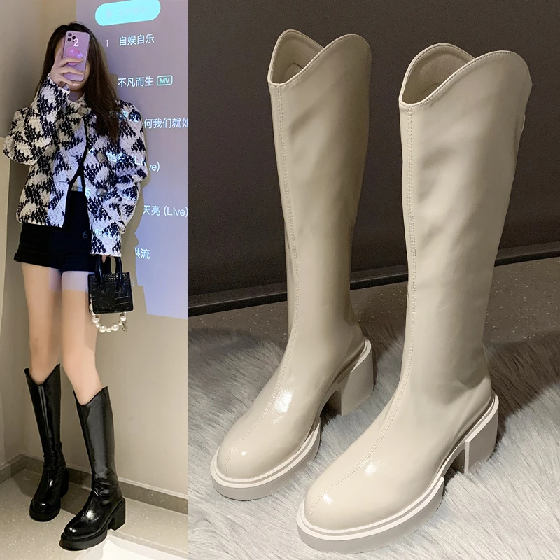 

Женские высокие ботинки на платформе, Женская роскошная дизайнерская обувь, элегантные женские ботинки в британском стиле, зимние мотоциклетные ботинки В рыцарском стиле