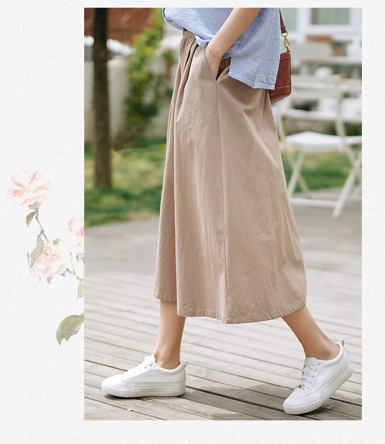 Женская Повседневная трапециевидная хлопковая юбка средней длины с карманами