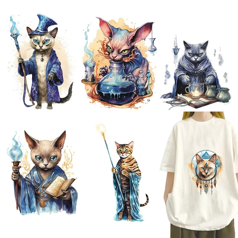 Акварель Волшебная кошка волшебный шар DTF термонаклейка Переводные картинки
