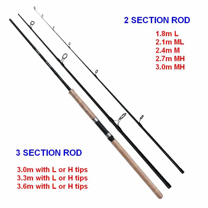 

ZZ323 1.8m 2.1m 2.4m 2.7m 3m 2 Sections 3.0m 3.3m 3.6m 3 Sections RF or Fast Action Long Lure Spinning Fishing Rod Carbonfiber