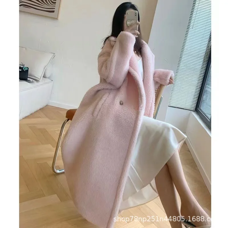 Coat sheep shearing grain wool long coat women
