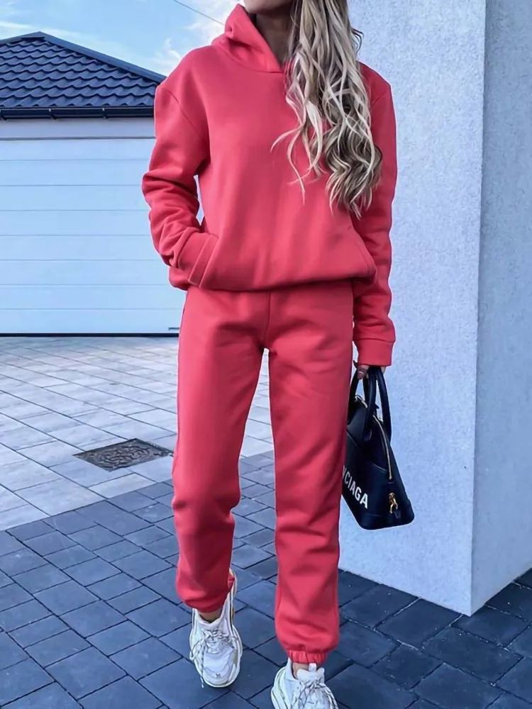 

2022 женские толстовки и спортивные штаны, осенне-зимние спортивные костюмы, Женские однотонные пуловеры, повседневный комплект из двух пред...
