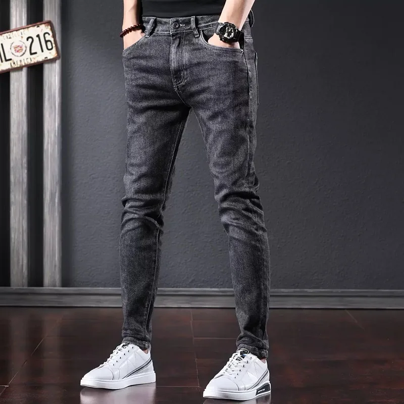 Autumn Black Gray Jeans Men Casual Slim Fit Pencil Pants Fashion Korean Style Denim Trousers CP2175