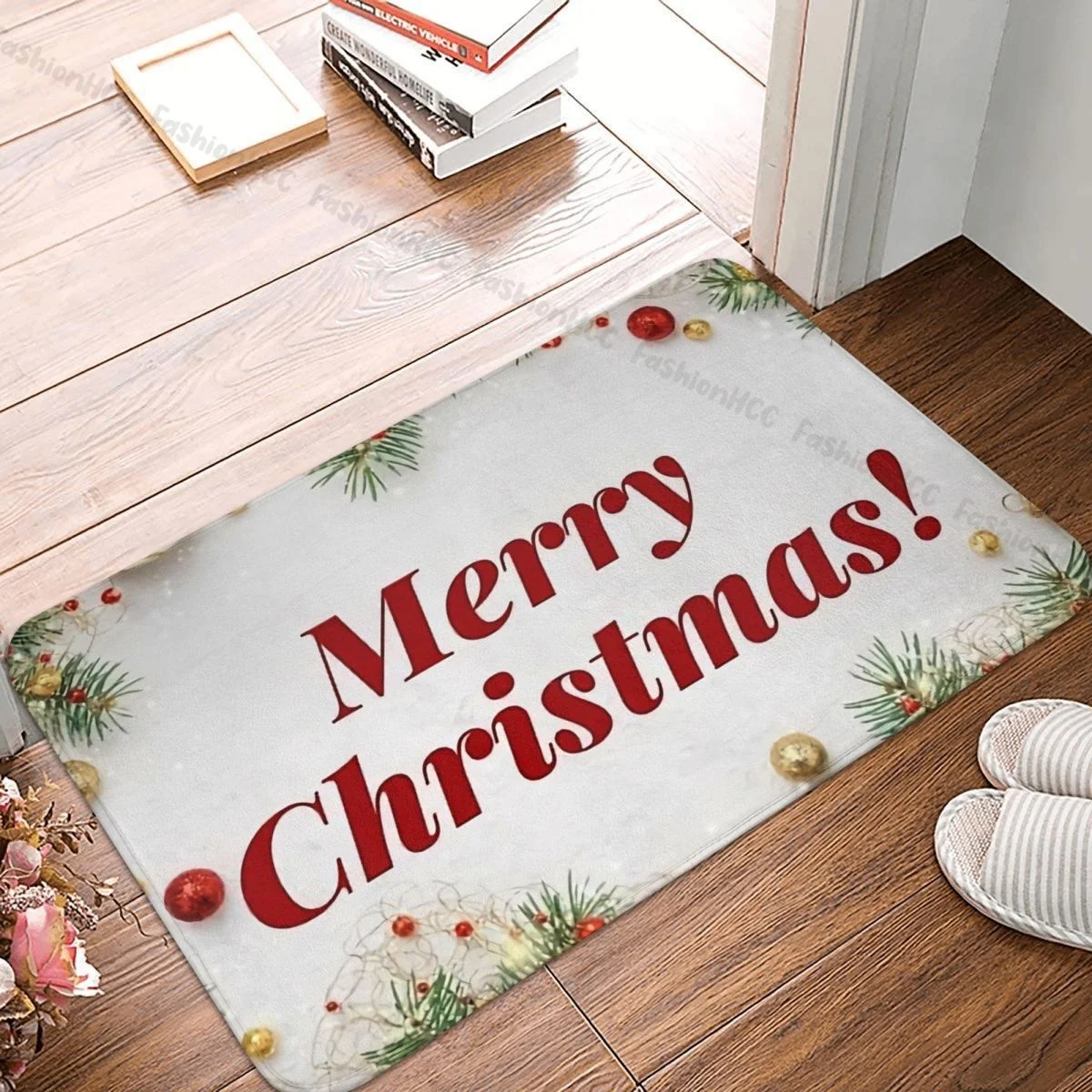 

Merry Christmas Bath Non-Slip Carpet Christmas Design Flannel Mat Welcome Doormat Home Decor Rug